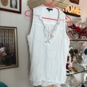 White Sleeveless Lace-Up Top